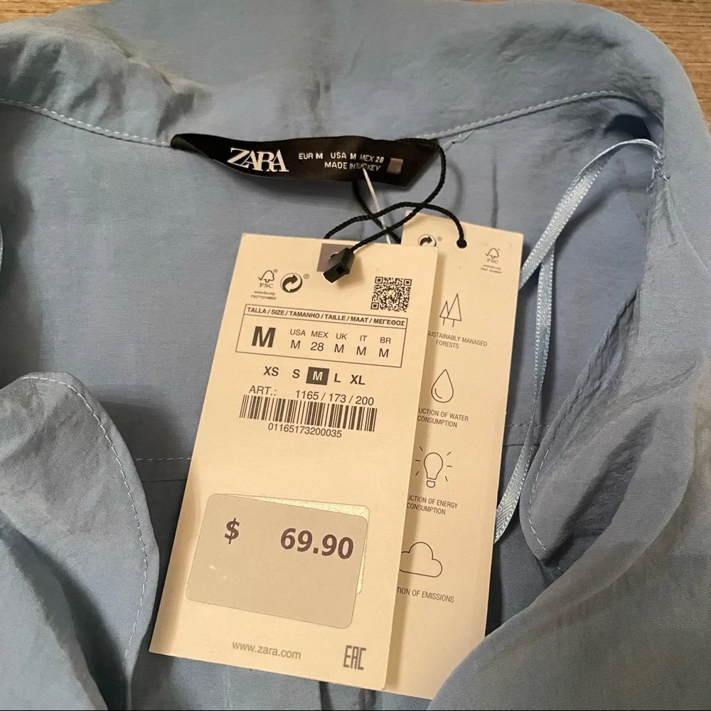 NWT Zara blue short sleeve buttoned up jumpsuit with a tie - Picture 13 of 15